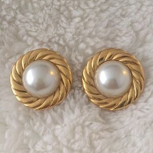 Beautiful Chanel Gold Tone Faux Pearl Earrings
